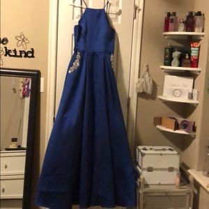 Long flowing blue dress